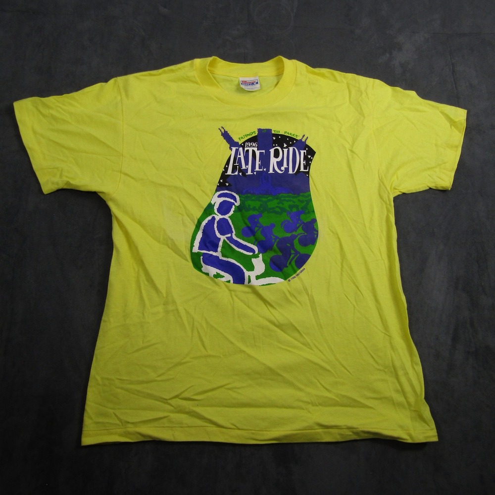 Hanes T-Shirt Mens Large L Yellow 1996 Late Ride Chicago Vintage Beefy-T USA